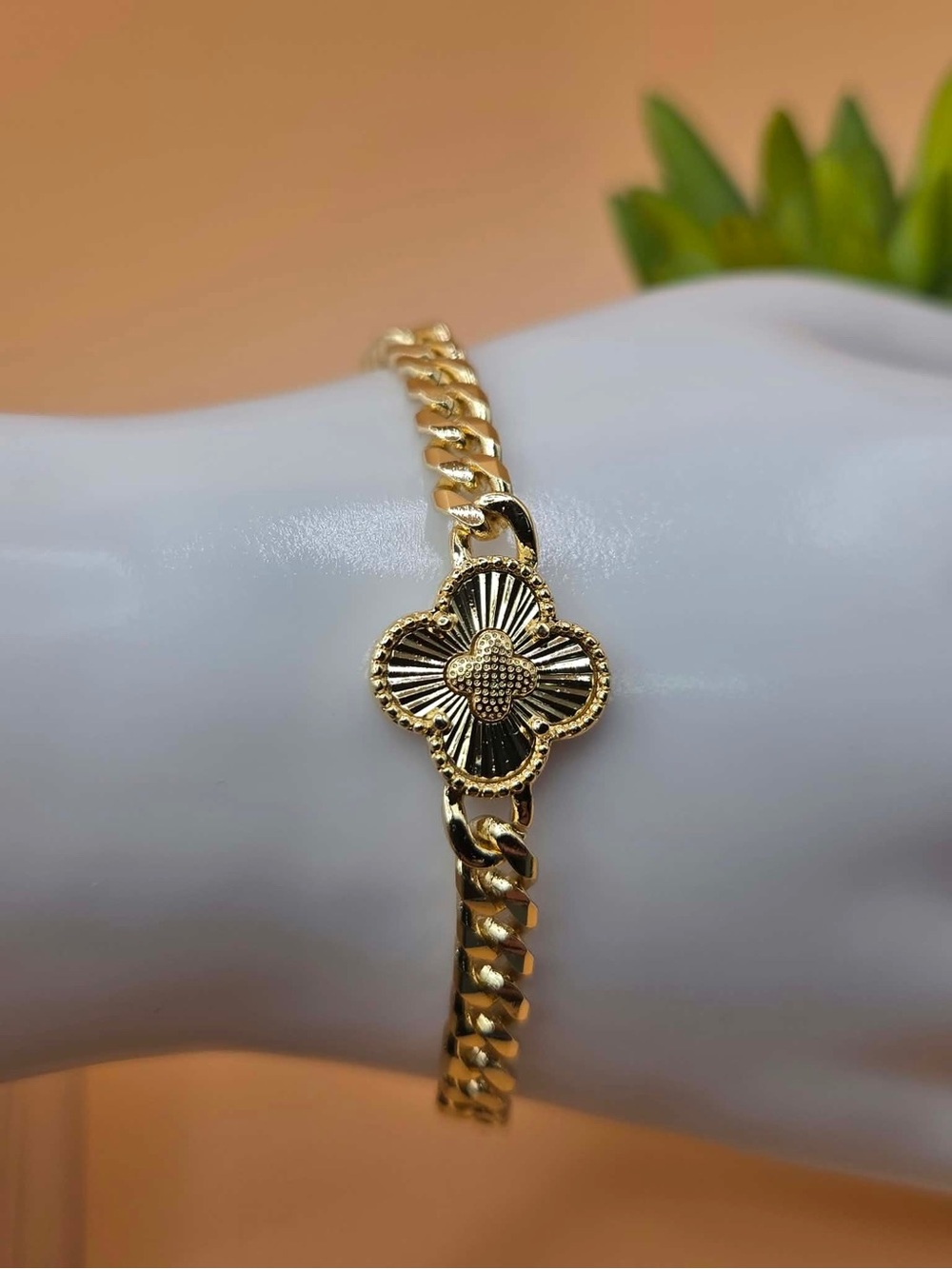 Gold Plated Clover Link Bracelet - Women Jewelry
